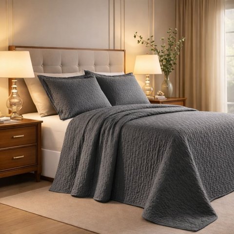 Cobreleito Queen Size 300 Fios Melinda Bordado Super Elegante:cinza