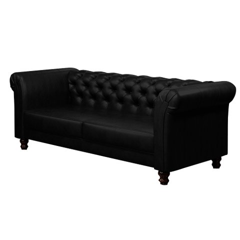 Sofá Decorativo Sala de Estar Chesterfield 4 Lugares 260cm Couro Preto - Mozzelar