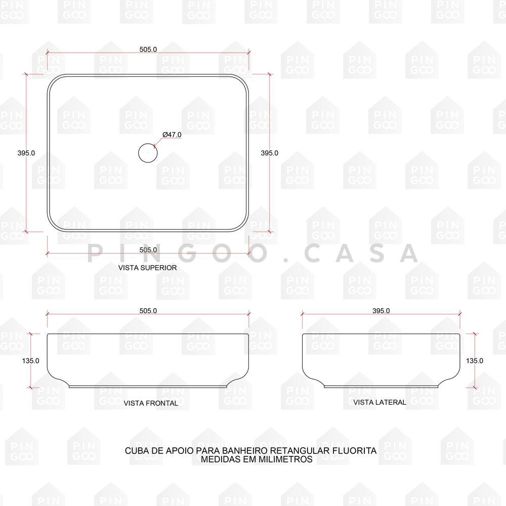 Cuba De Apoio Para Banheiro Retangular Slim Louça Cerâmica 50,5 cm Fluorita Pingoo.casa - Preto - 6