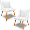 Ver imagem 1 de Kit 2 Cadeiras Decorativas Sala de Jantar Pés Palito de Madeira Firenze PU Branco Fosco/Natural G19