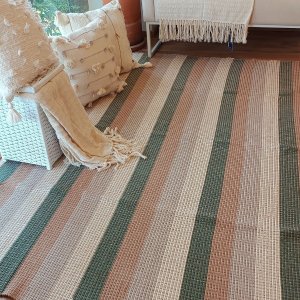 Tapete Artesanal Algodão Listrado Botanique 250 X 250 Verde Marrom