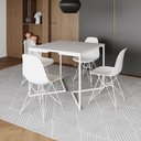 Ver imagem 1 de Mesa Industrial Quadrada Jantar Branca 90Cm Base V Com 4 Cadeiras Brancas Ferro Branco Cor: Branco