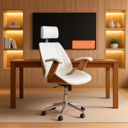 Cadeira de Escritório Ergonômica Giratória Fratini Kopenhagen Presidente Apoio Cabeça Office Branca - 1
