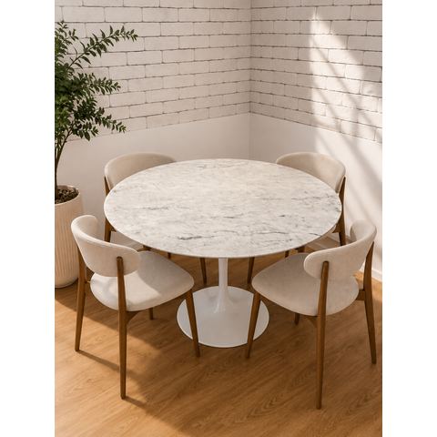 Mesa de Jantar Saarinen Redonda 110cm - Mármore Espirito Santo