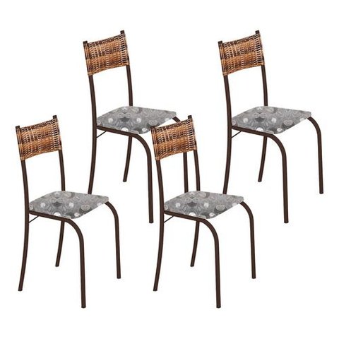 Kit 4 Cadeiras Atlanta Corino Paraopeba e Rattan Carvalho Tubo Marrom Cafe