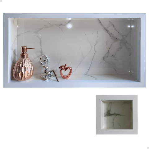 Nicho de Porcelanato com Porta Papel Branco Carrara 60x32cm Lomina