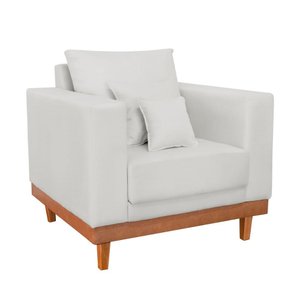 Poltrona Living Resistente Linho Base Madeira com Almofadas