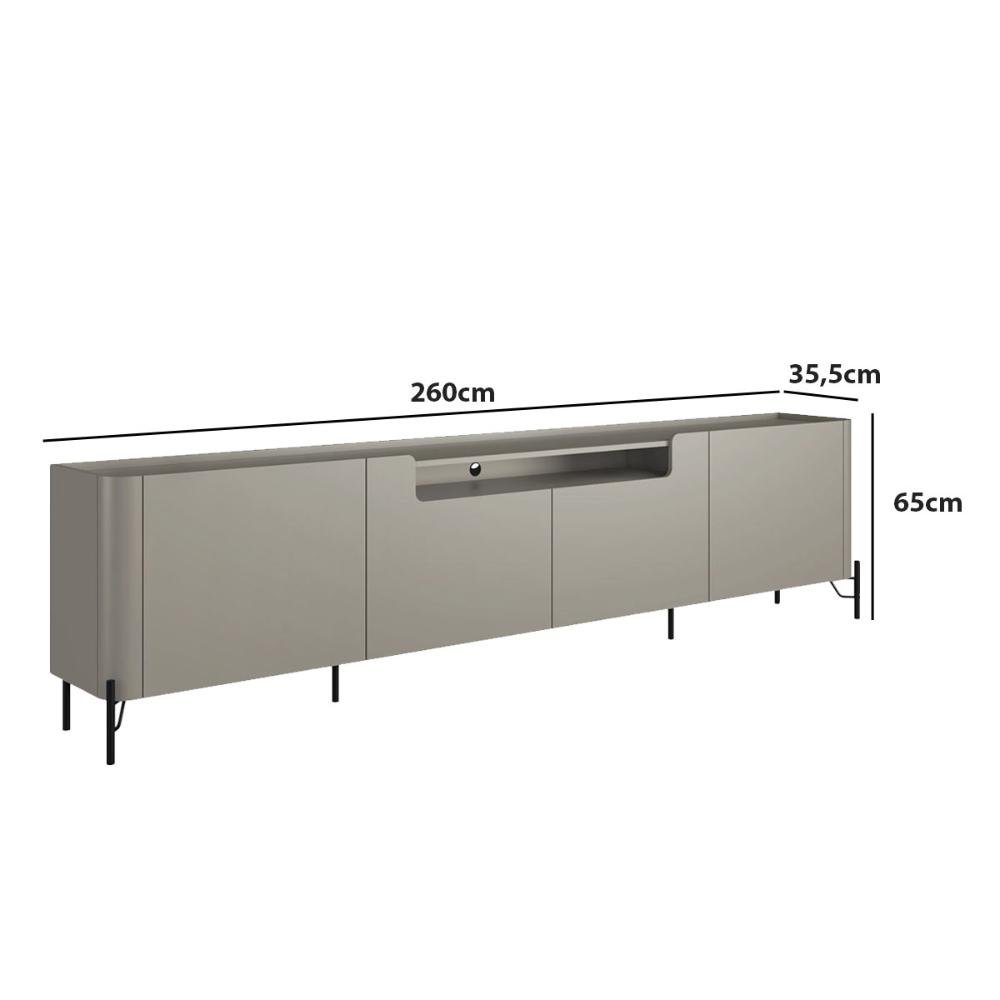 Rack para Tv 260cm com 4 Portas Lisas 100% Mdf Pés em Metal Cor:grigio com Preto - 2