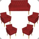 Ver imagem 1 de Kit Namoradeira Decorativa Para Sala Capitonê Com Base + 4 Poltronas Para Recepção Suede
