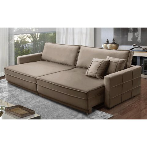 Sofá sem Caixa Retrátil Reclinável 2,50m Cancún Veludo Cappuccino Mirra Decor