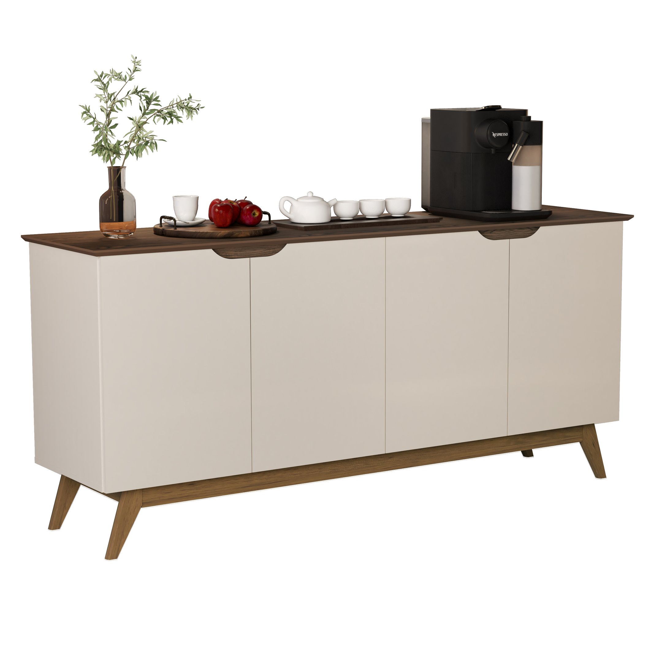 Aparador Balcão / Buffet Orion Wood 4 Portas Off White com Freijó - 1