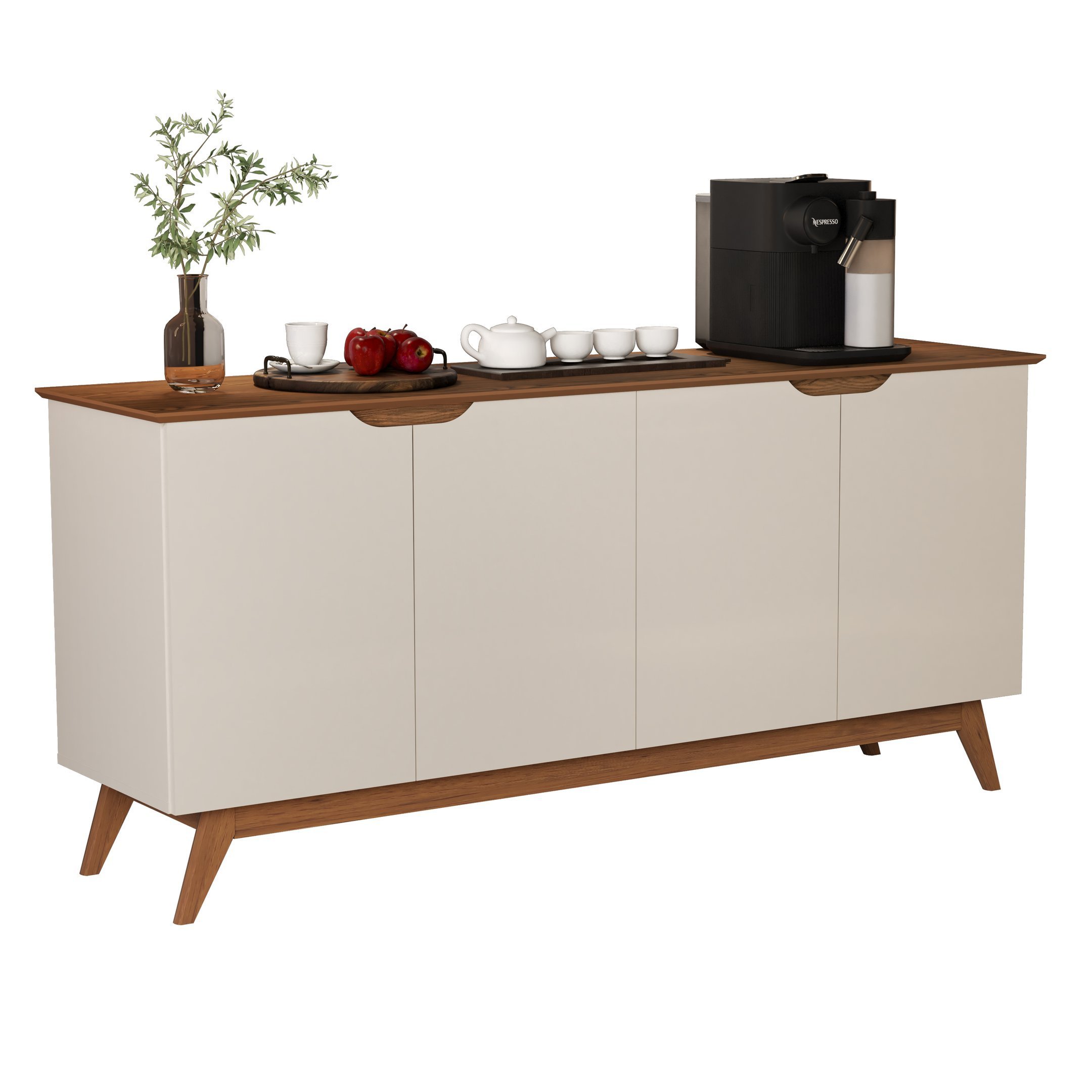 Aparador Balcão / Buffet Orion Wood 4 Portas Off White com Freijó