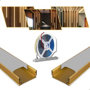 Perfil Led Sobrepor Gold 17x7mm 2m + Fita e Fonte 6a | Vellar | Iluminação Moderna Residencial/comer