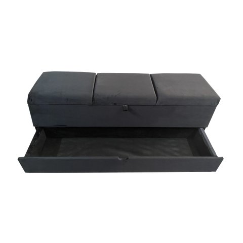 RECAMIER PUFF BAÚ SAPATEIRA COM GAVETA 1,38 CM PARA CAMA BOX PADRÃO - PRETO VELUDO