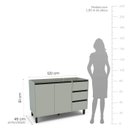 Ver imagem 2 de Armário Balcão de Cozinha 120cm 2 Portas e 3 Gavetas com Tampo 250002 Koya Politorno Móveis