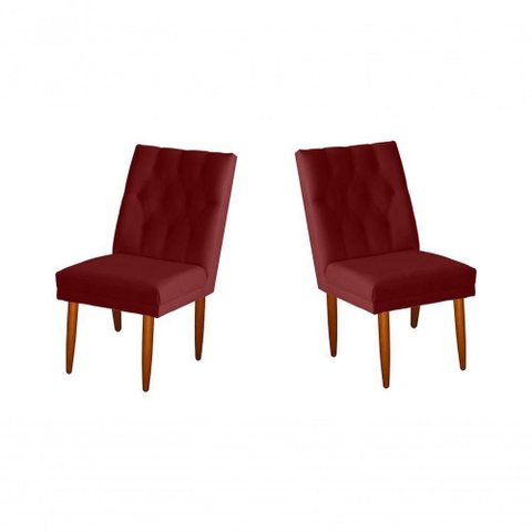 Jogo 02 Cadeiras de Jantar Estofada Cozinha Paris Suede Vermelho do Lar Móveis