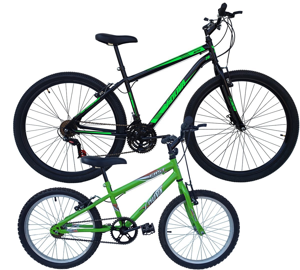 Kit Bicicleta Infantil Aro 20 Fast e Bicicleta Aro 29 Altis 18 Marchas V-Brake - Xnova - Verde