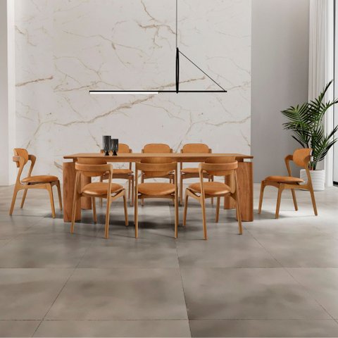 Sala de Jantar Mesa Nala 220cm Tampo Laminado Canto Moeda com 8 Cadeiras Solaris Soft