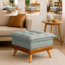 Ver imagem 3 de Puff Banqueta Almofadado Kit 2 Londres Apoio para Pés Corino e Linho Cinza Base de Madeira - Arkell