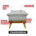 Ver imagem 6 de Puff Banqueta Almofadado Kit 2 Londres Apoio para Pés Corino e Linho Cinza Base de Madeira - Arkell