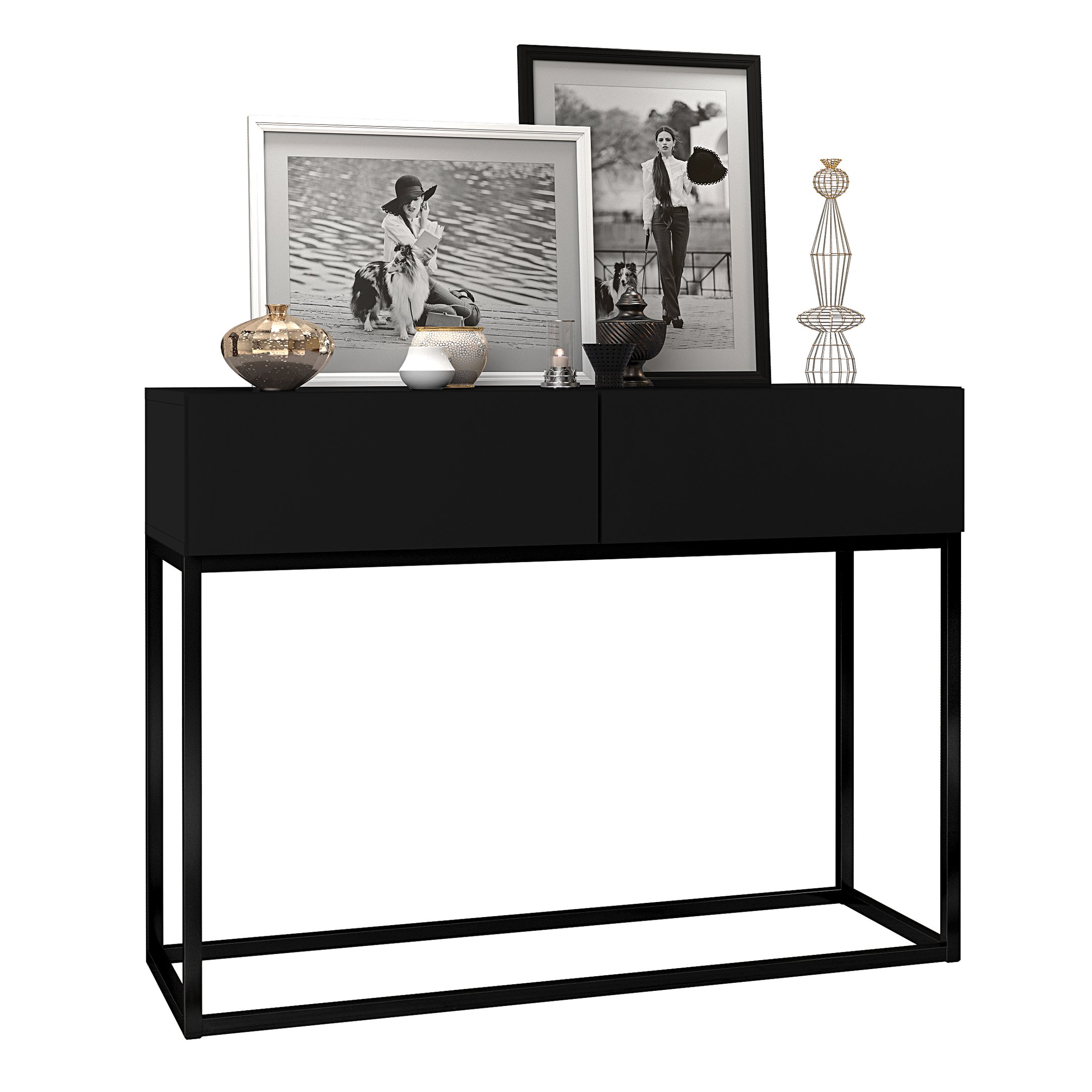 Buffet de 90cm com 2 Gavetas Pes de Ferro Preto Eros Industrial:preto - 2