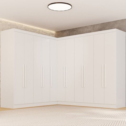 Guarda-Roupa Casal Modulado de Canto 11 Portas 4 Gavetas Crsal-Grp Multimóveis Branco