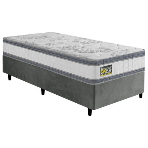 Cama Box com Colchão Solteiro Molas Ensacadas D33 Double Face Branco e Cinza Hellen Estofados