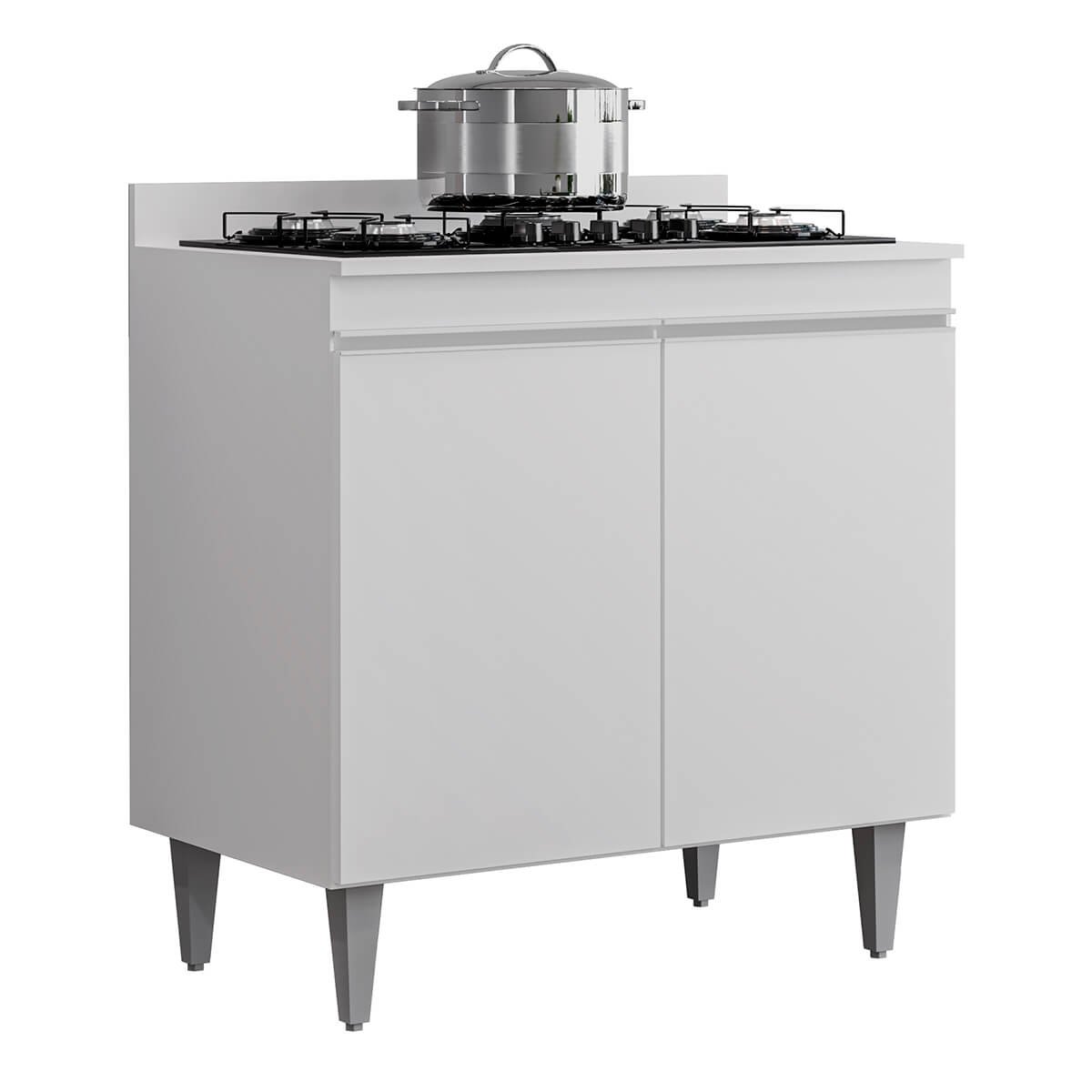 Balcão Armário Cooktop 80 Cm 2 Portas com Tampo Ellen Branco