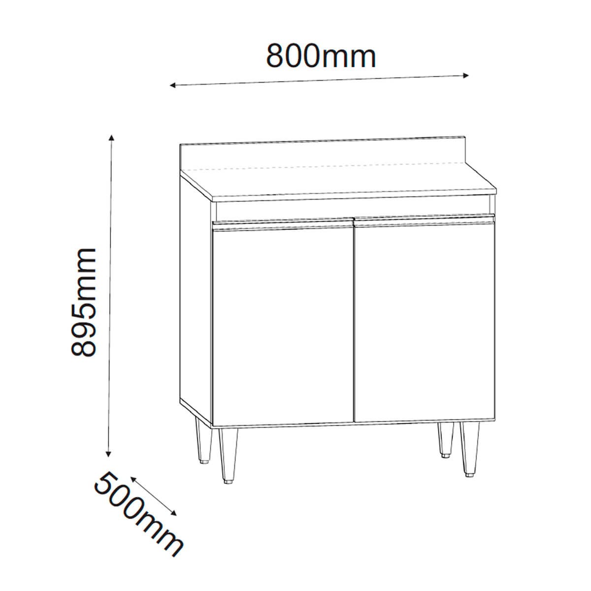 Balcão Armário Cooktop 80 Cm 2 Portas com Tampo Ellen Branco - 5