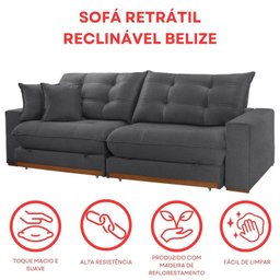 Sofá Retrátil 4 Lugares 290cm Veludo Belize - 8