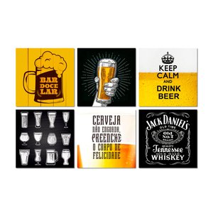 Kit 6 Placas Decorativas Cervejas Bebidas Frase 20x20 cm Mdf