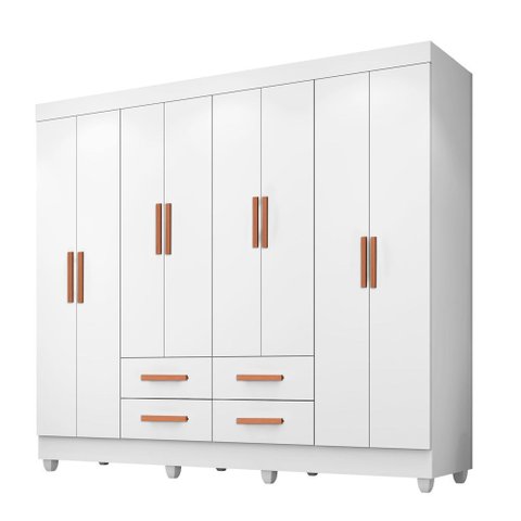 Roupeiro Lite 8 Portas 4 Gavetas Guarda-roupa Casal - Branco