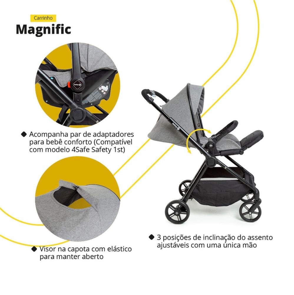 Carrinho com Bebê Conforto Travel System Magnific 5 em 1 Grey Denin - Safety 1st - 9