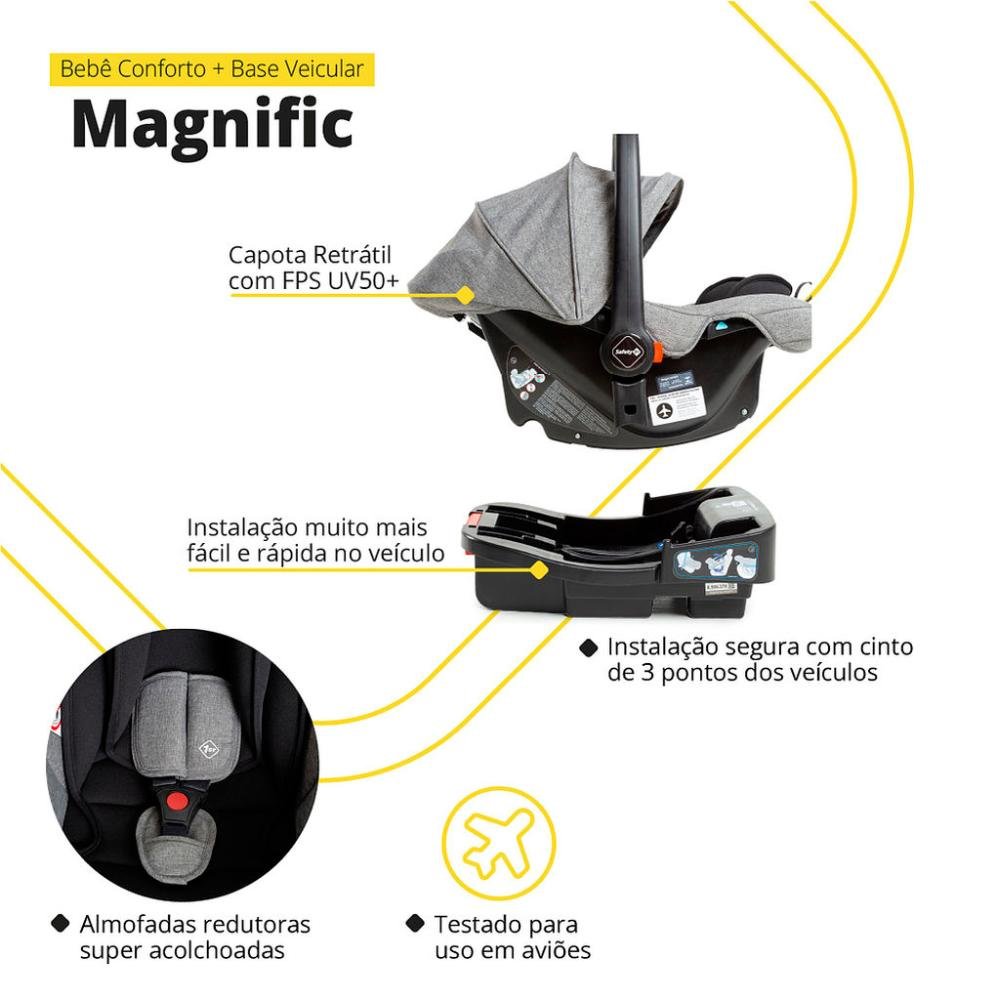 Carrinho com Bebê Conforto Travel System Magnific 5 em 1 Grey Denin - Safety 1st - 10