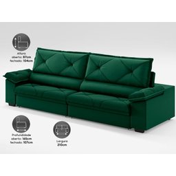Sofá com Carregador Usb e Molas no Assento Retrátil Reclinável Nice 2,10m Velosuede - Netsofas - 4