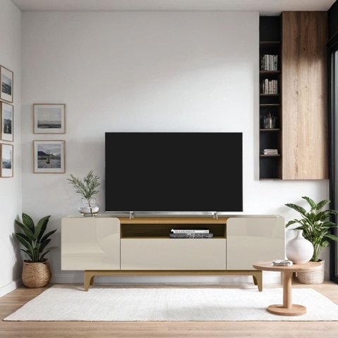 Rack para TV até 75 0,60 x 1,80 Corby-Tauari-Off White Brilho-Edecasamoveis