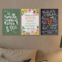 Ver imagem 2 de Trio de Quadros Decorativos Frases Cozinha Flores Casa Amor Receitas Felicidade