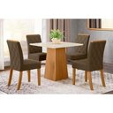 Ver imagem 1 de Conjunto: Mesa Sala Jantar Dora c/ Tampo Madeirado 90cm + 4 Cadeiras Vita Nature/Veludo Light Bege
