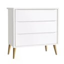 Ver imagem 1 de Cômoda Infantil Theo 3 Gavetas Branco Fosco com Pés Madeira Natural - Reller Móveis Branco Fosco