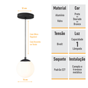 Ver imagem 6 de Pendente Globo Esfera de Vidro Branco Fosco 20cm - Preto