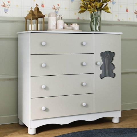 Cômoda Infantil 95cm 1 Porta com Vidro e 4 Gavetas Ternura Multimóveis Mp4479 Branco/off White