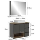 Ver imagem 3 de Conjunto Gabinete de Banheiro 80cm Mel Grafite Vitória com Espelheira e Cuba Mdp Faema