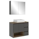 Ver imagem 1 de Conjunto Gabinete de Banheiro 80cm Mel Grafite Vitória com Espelheira e Cuba Mdp Faema