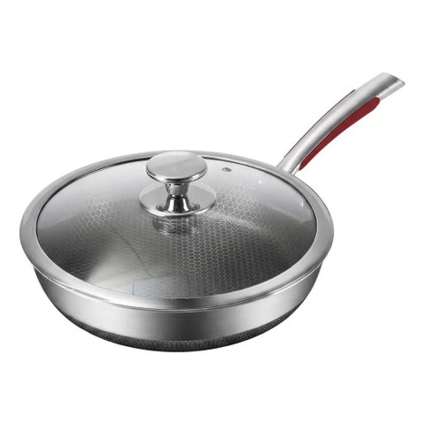 Frigideira Inox Premium Antiaderente 30cm com Tampa de Vidro