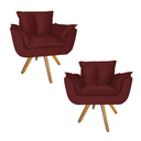 Ver imagem 1 de Combo 2 Poltrona Decorativa Base Giratória De Madeira Salão Opala Suede Vermelho Bordô - LM DECOR
