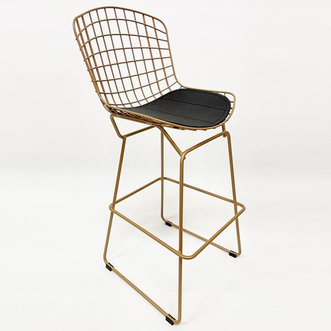 Banqueta Alta para Cozinha Bertoia cor Dourado fosco assento preto - Poltronas do Sul
