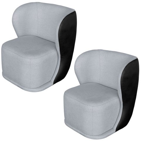 Kit 2 Poltronas para Sala e Escritório Base Giratória Corven Corino Preto/linho Cinza