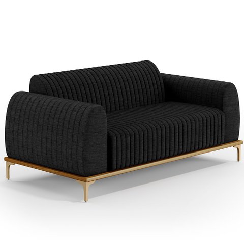 Sofá 3 Lugares para Sala de Estar Molino 180 Cm D02 Pés D'ouro Linho Chumbo D-465 - Lyam Decor