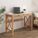 Ver imagem 5 de Escrivaninha em X Rústico Industrial Tampo Amplo Madeira Adrian Branco Freijó IDIMEX