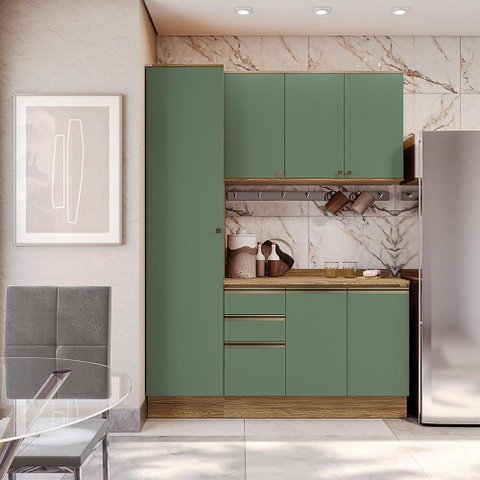 Armário de Cozinha Compacta 100% Mdf 170cm Nogueira/verde Celeste Kappesberg